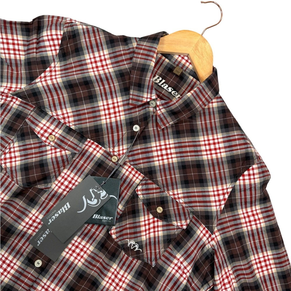 Blaser Mia Flannel Blouse Ladies 42 (Fits 10-12) Burgundy Plaid NWT Lightweight